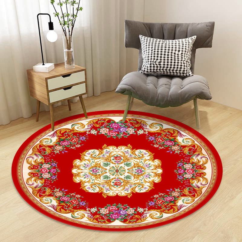 Chinoiserie Floral Rug Multi-Color Polypropylene Carpet Pet-Friendly Anti-Slip Backing Stain Resistant Rug for Drawing Room