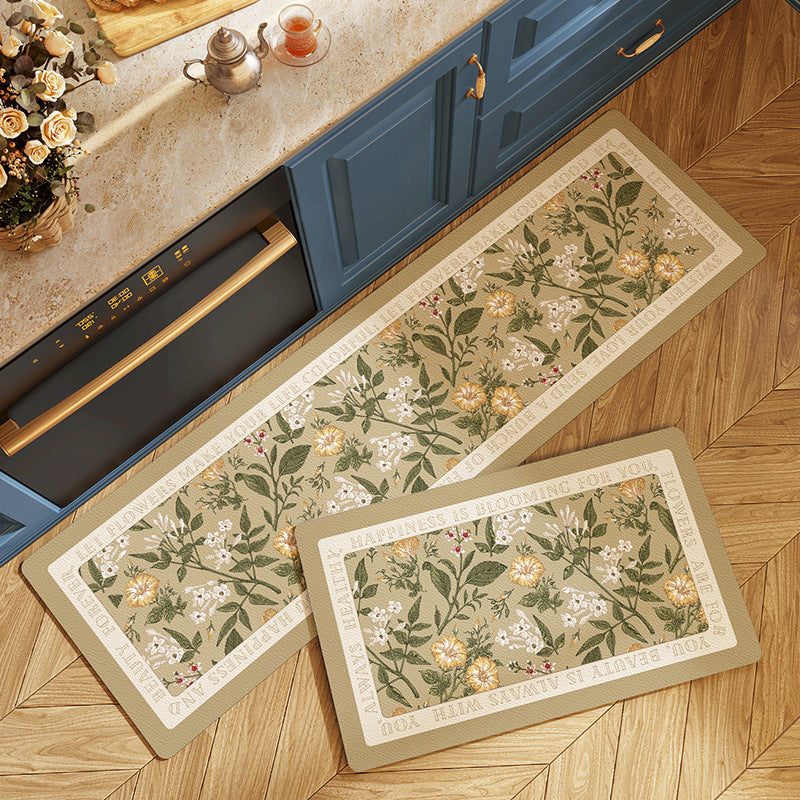 American Garden Flowers PVC Leather Kitchen Mat