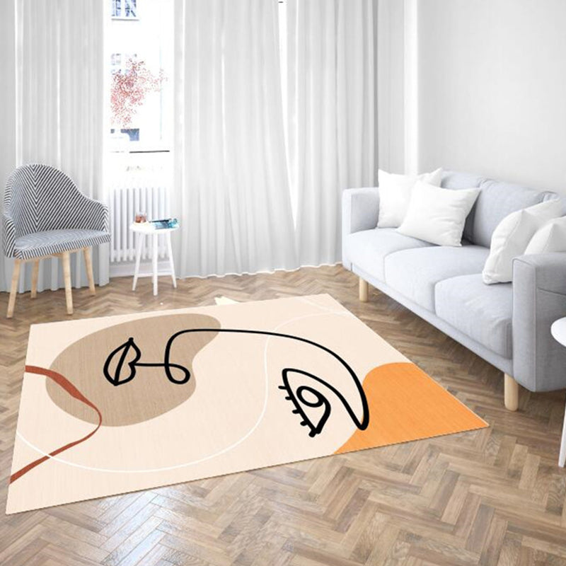 Unique Beige Modernism Rug Polyester Abstract Rug Washable Pet Friendly Anti-Slip Carpet for Living Room