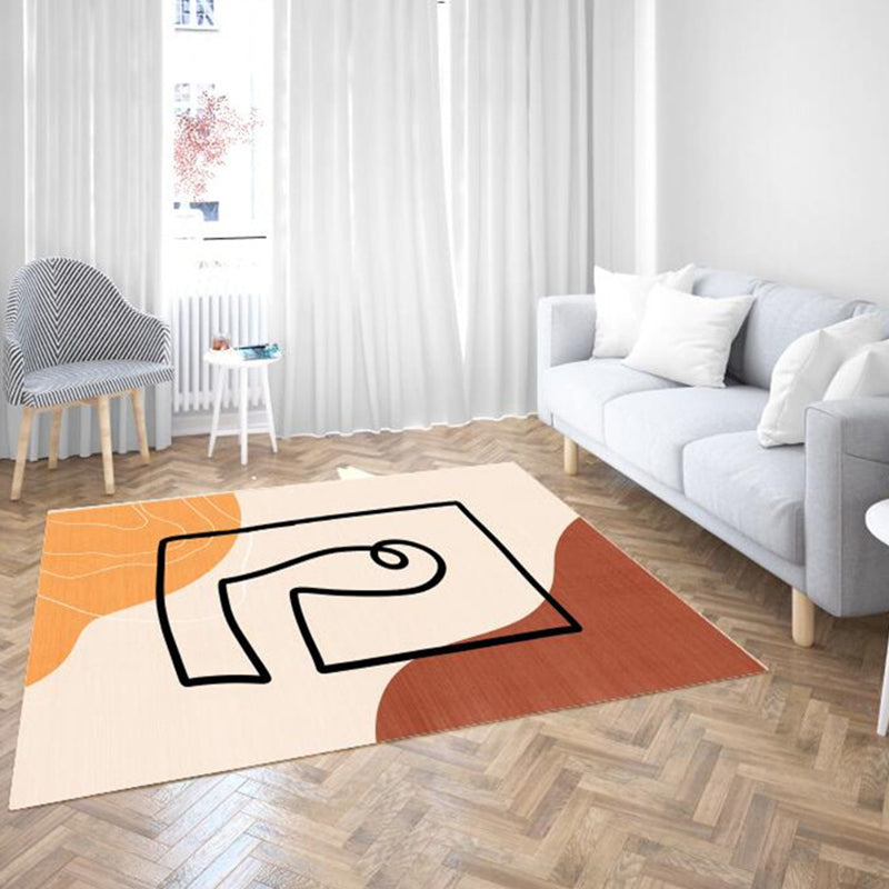 Unique Beige Modernism Rug Polyester Abstract Rug Washable Pet Friendly Anti-Slip Carpet for Living Room