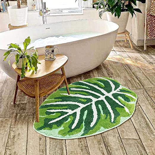 Green Tropical Leaves Bath Mat