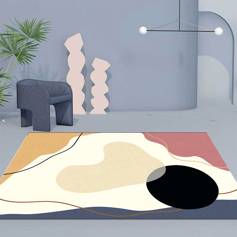 Unique Casual Rug Beige Colorblock Rug Washable Pet Friendly Non-Slip Carpet for Living Room