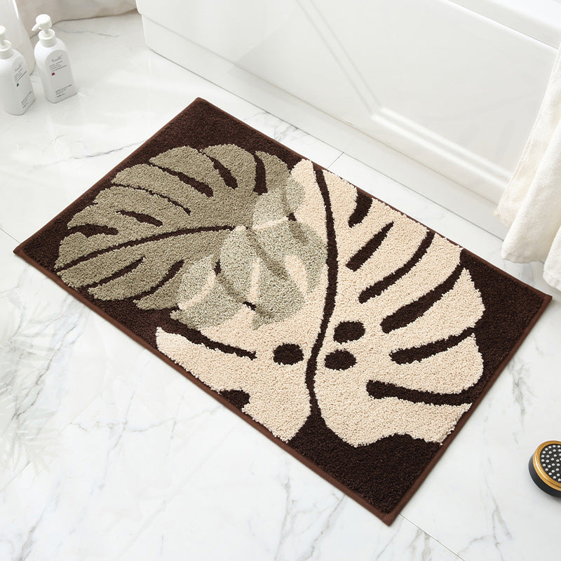 Brown Leaves Bath Mat, Floral Bathroom Rugs Mat